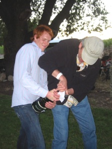 Peter and Tom Stolpman were eventually able to pop the cork.