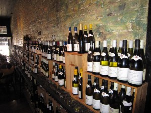 wall of wine at La Buvette
